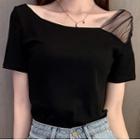 Asymmetrical Short-sleeve Mesh Panel Top