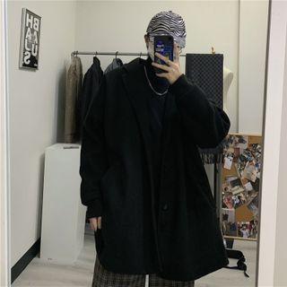 Plain Button-up Woolen Jacket