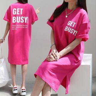 Cuffed-sleeve Letter Print T-shirt Dress