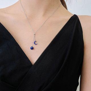 Alloy Moon Pendant Necklace Blue - One Size