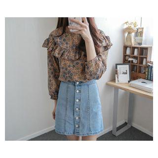 Ruffle-detail Floral Pattern Top