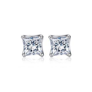 Sterling Silver Simple Fashion Geometric Square Cubic Zirconia Stud Earrings Silver - One Size