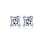 Sterling Silver Simple Fashion Geometric Square Cubic Zirconia Stud Earrings Silver - One Size