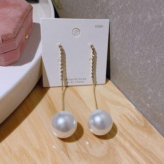 Rhinestone Faux Pearl Dangle Earring 1 Pc - Gold - One Size
