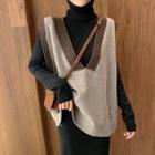 Deep V-neck Knit Vest / Turtleneck Knit Dress