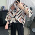 Elbow-sleeve Pattern Loose Fit Shirt