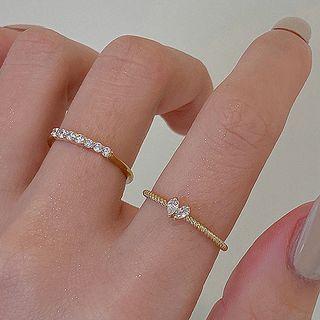 Heart Rhinestone Alloy Open Ring (various Designs) / Set Set Of 2 - Gold - One Size