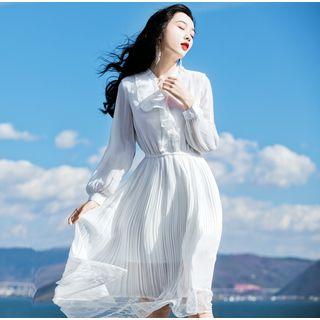 Long-sleeve Ruffled Pleated Dress