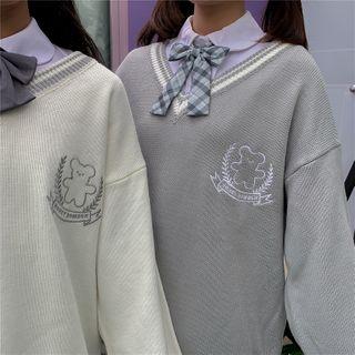 Bear Embroidered V-neck Sweater / Vest