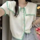 Short-sleeve Wide Collar Knit Top White - One Size