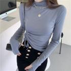 Long-sleeve Turtleneck Drawstring Top