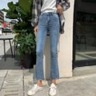 Asymmetric Hem Distressed Boot-cut Jeans