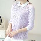 Lace Panel Contrast Collar Blouse