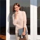 Turtle-neck Ribbed Furry Sweater