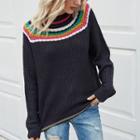 Long-sleeve Rainbow Neck Knitted Top