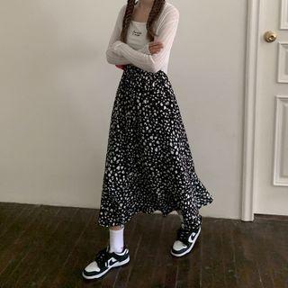Floral Printed Chiffon Midi Skirt Black - One Size