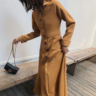 Single-breasted Long-sleeve Midi Collared Dress