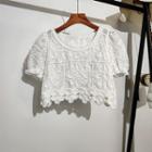 Cropped Crochet Knit Top White - One Size