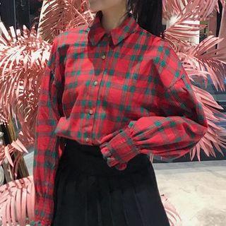 Long-sleeve Frilled Check Shirt