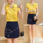 Set: Frilled Short-sleeve Top + Mini Skirt