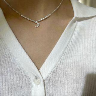 Moon Pendant Sterling Silver Necklace. Faux Pearl Necklace