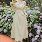 Square-neck Embroidered Midi A-line Dress