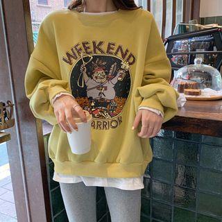 Mock Two Piece Cartoon Printed Sweatshirt