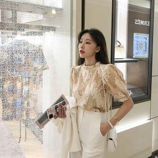 Puff-sleeve Frilled Lace Blouse
