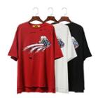 Eagle Print Ripped Elbow Sleeve T-shirt