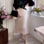 Band-waist Crochet-lace Long Skirt