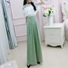 Set: Cold-shoulder Top + Wide Leg Pants