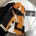 Color Block Linen Cotton Shawl Orange & Black - One Size