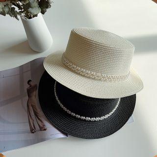 Faux Pearl Straw Sun Hat