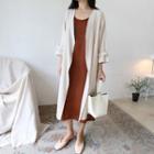 Collarless Open-front Long Jacket