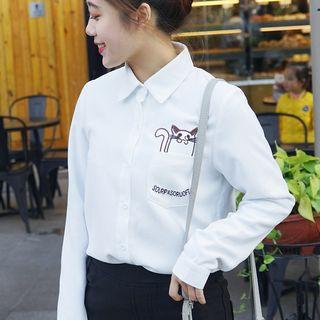 Embroidery Corduroy Fleece-lined Shirt
