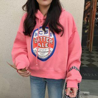 Fleece-lined Print Cropped Hoodie