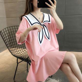 Elbow-sleeve Sailor-collar Mini Dress