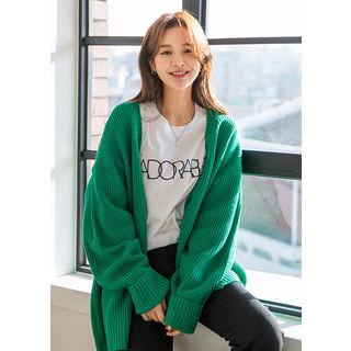 Tall Size Loose-fit Rib-knit Cardigan