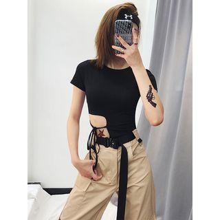 Tie-waist Asymmetric Crop T-shirt