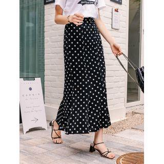 Band-waist Polka-dotted Swing Skirt