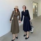 Plain Collared Wrap Long-sleeve Shirtdress