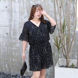Elbow-sleeve Drawstring-waist Playsuit