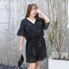 Elbow-sleeve Drawstring-waist Playsuit