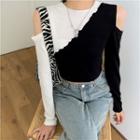 Cold-shoulder Paneled Crop T-shirt