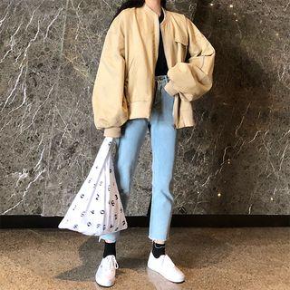 Plain Bomber Jacket Khaki - One Size
