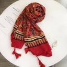 Tassel Print Scarf Red - One Size