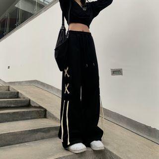 Lace Up Drawstring Wide Leg Sweatpants
