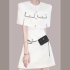 Set: Sleeveless A-line Dress + Cape Sleeve Top + Belt