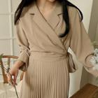 Plus Size Notch-collar Pleated Maxi Wrap Dress