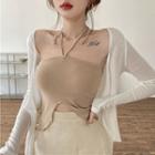 Halter-neck Asymmetrical Trim Bralette Top Khaki - One Size